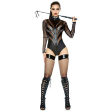 Load image into Gallery viewer, Shirley Long Sleeve Bodysuit Sheer Matte Cut Outs Faux Leather Zipper Back
